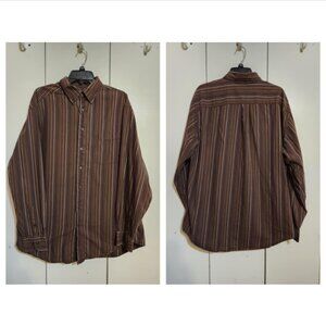 Mens XLT Roundtree & Yorke Brown Striped Button Down Long Sleeve Casual Shirt